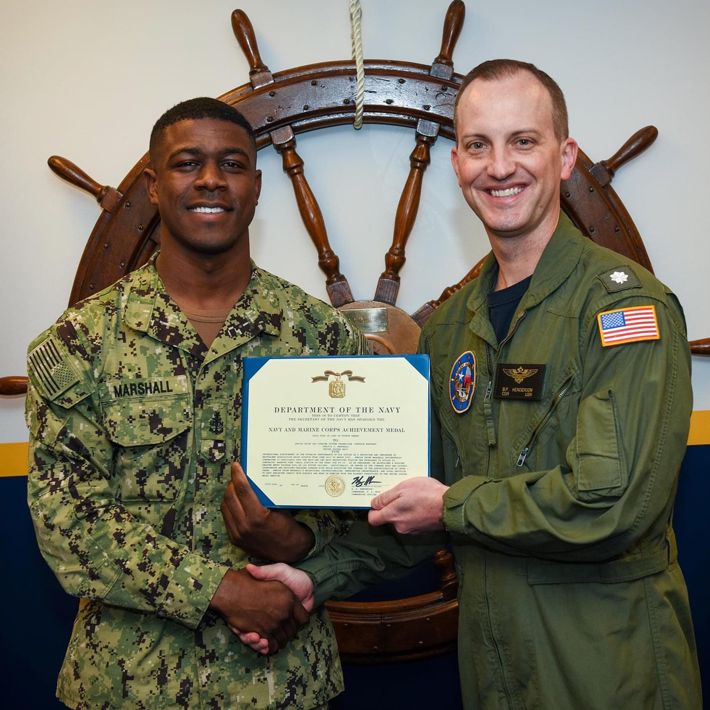 CJ Marshall receiving the Navy & Marine Corps Achievement Medal